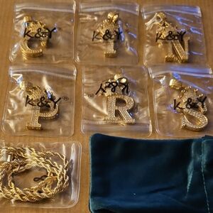 Gold Plated Initial w/Rhinestones on A Rope Chain (C,I,N,P,R,S)